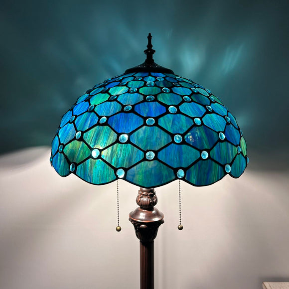 Tiffany Style Floor Lamp Green Blue Stained Glass Crystal Beans 16