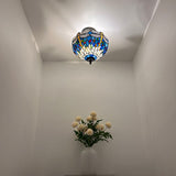 Tiffany Style Ceiling Lamp Blue Stained Glass Dragonfly LED Bulbs 12”W*12”D*12”H