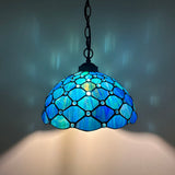 Tiffany Style Pendant Lighting Blue Stained Glass Crystal Beans 12"W*12"D*60"H