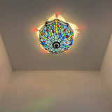 Tiffany Style Ceiling Lamp Blue Stained Glass Dragonfly 12"W*12"D*8"H