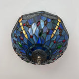 Tiffany Style Ceiling Lamp Blue Stained Glass Dragonfly 12"W*12"D*8"H