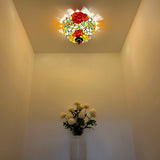 Tiffany Style Ceiling Light Fixtures Stained Glass Rose Flowers LED Bulbs 12"W*12"D*8"H
