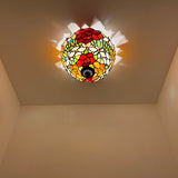 Tiffany Style Ceiling Light Fixtures Stained Glass Rose Flowers LED Bulbs 12"W*12"D*8"H