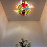 Tiffany Style Ceiling Light Fixtures Stained Glass Rose Flowers LED Bulbs 12"W*12"D*8"H