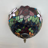 Tiffany Style Ceiling Light Fixtures Stained Glass Rose Flowers LED Bulbs 12"W*12"D*8"H
