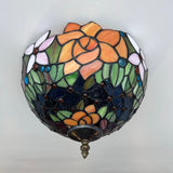 Tiffany Style Ceiling Light Fixtures Stained Glass Rose Flowers LED Bulbs 12"W*12"D*8"H