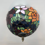Tiffany Style Ceiling Light Fixtures Stained Glass Rose Flowers LED Bulbs 12"W*12"D*8"H
