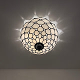Tiffany Style Ceiling Light Fixtures Stained Glass Crystal Beans LED Bulbs 12"W*12"D*8"H