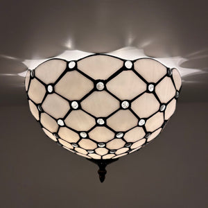 Tiffany Style Ceiling Light Fixtures Stained Glass Crystal Beans LED Bulbs 12"W*12"D*8"H
