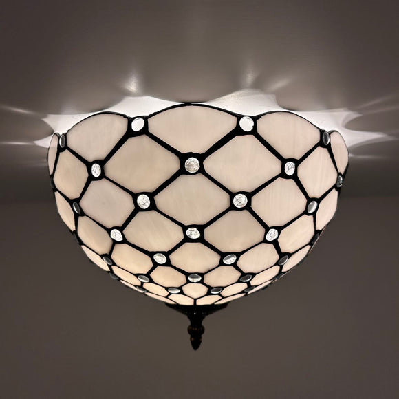 Tiffany Style Ceiling Light Fixtures Stained Glass Crystal Beans LED Bulbs 12