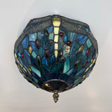 Tiffany Style Ceiling Lamp Green Blue Stained Glass Dragonfly 12"W*12"D*8"H