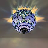 Tiffany Style Ceiling Lamp Blue Stained Glass Baroque Style 12"W*12"D*8"H