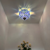 Tiffany Style Ceiling Lamp Blue Stained Glass Baroque Style 12"W*12"D*8"H