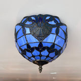 Tiffany Style Ceiling Lamp Blue Stained Glass Baroque Style 12"W*12"D*8"H