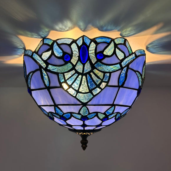 Tiffany Style Ceiling Lamp Blue Stained Glass Baroque Style 12