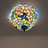 Tiffany Style Ceiling Light Fixtures Stained Glass Hummingbird Flowers LED Bulbs 12"W*12"D*8"H