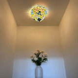Tiffany Style Ceiling Light Fixtures Stained Glass Hummingbird Flowers LED Bulbs 12"W*12"D*8"H