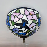 Tiffany Style Ceiling Light Fixtures Stained Glass Hummingbird Flowers LED Bulbs 12"W*12"D*8"H