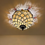 Tiffany Style Ceiling Light Fixtures Beige Stained Glass Crystal Beans LED Bulbs 12"W*12"D*8"H