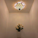 Tiffany Style Ceiling Light Fixtures Beige Stained Glass Crystal Beans LED Bulbs 12"W*12"D*8"H