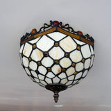 Tiffany Style Ceiling Light Fixtures Beige Stained Glass Crystal Beans LED Bulbs 12"W*12"D*8"H