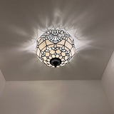 Tiffany Style Ceiling Lamp White Stained Glass Baroque Style 12"W*12"D*8"H