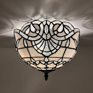 Tiffany Style Ceiling Lamp White Stained Glass Baroque Style 12"W*12"D*8"H
