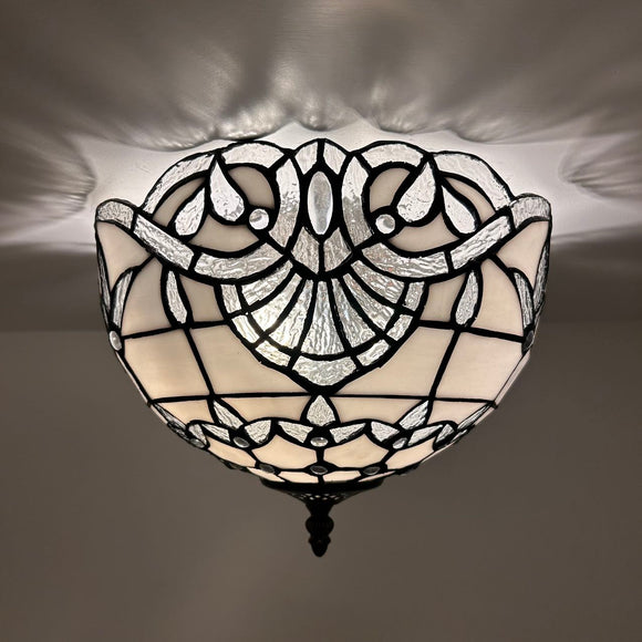 Tiffany Style Ceiling Lamp White Stained Glass Baroque Style 12