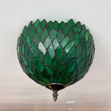 Tiffany Style Ceiling Lamp Green Stained Glass Leaves 12"W*12"D*8"H