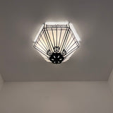 Tiffany Style Ceiling Lamp White Stained Glass Hexagon 12"W*12"D*8"H
