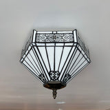 Tiffany Style Ceiling Lamp White Stained Glass Hexagon 12"W*12"D*8"H