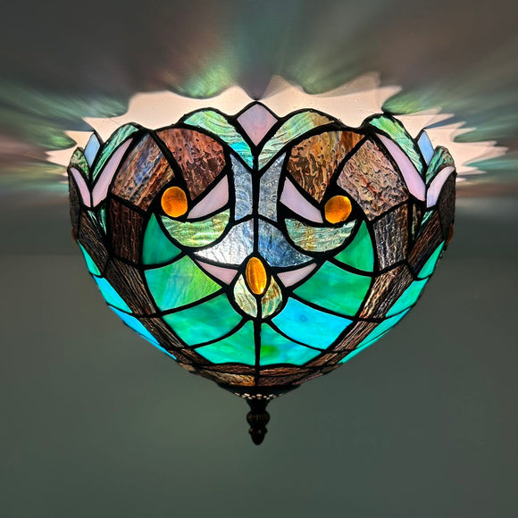 Tiffany Style Ceiling Lamp Green Brown Stained Glass 12