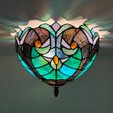 Tiffany Style Ceiling Lamp Green Brown Stained Glass 12"W*12"D*8"H