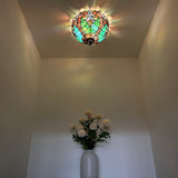 Tiffany Style Ceiling Lamp Green Brown Stained Glass 12"W*12"D*8"H