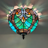 Tiffany Style Ceiling Lamp Green Brown Stained Glass 12"W*12"D*8"H