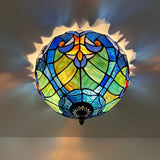 Tiffany Style Ceiling Lights Green Blue Stained Glass 12"W*12"D*8"H