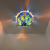 Tiffany Style Ceiling Lights Green Blue Stained Glass 12"W*12"D*8"H