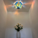 Tiffany Style Ceiling Lights Green Blue Stained Glass 12"W*12"D*8"H