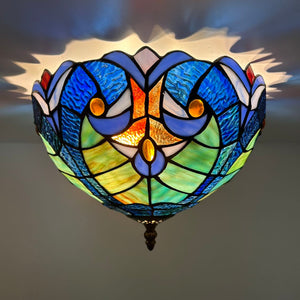 Tiffany Style Ceiling Lights Green Blue Stained Glass 12"W*12"D*8"H
