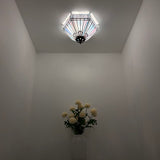 Tiffany Style Ceiling Lamp Sky Color Stained Glass Hexagon 12"W*12"D*8"H