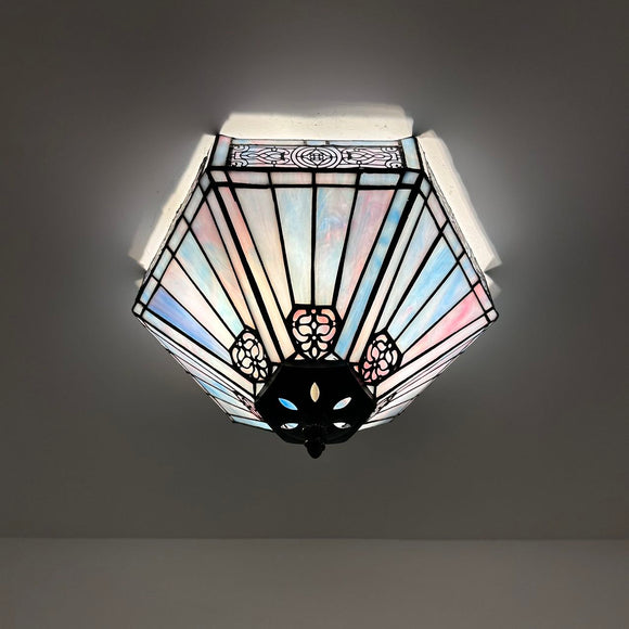 Tiffany Style Ceiling Lamp Sky Color Stained Glass Hexagon 12