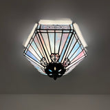 Tiffany Style Ceiling Lamp Sky Color Stained Glass Hexagon 12"W*12"D*8"H