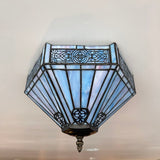 Tiffany Style Ceiling Lamp Sky Color Stained Glass Hexagon 12"W*12"D*8"H