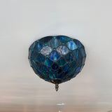 Tiffany Style Ceiling Light Fixtures Green Blue Stained Glass Crystal Beans LED Bulbs 12"W*12"D*8"H