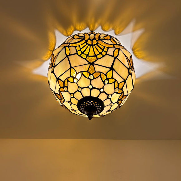 Tiffany Style Ceiling Lamp Gold Stained Glass Baroque Style 12