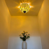Tiffany Style Ceiling Lamp Gold Stained Glass Baroque Style 12"W*12"D*8"H