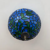 Tiffany Style Ceiling Lamp Blue Stained Glass Green Leaves 12"W*12"D*8"H