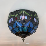 Tiffany Style Ceiling Lamp Blue Stained Glass Tulips 12"W*12"D*8"H