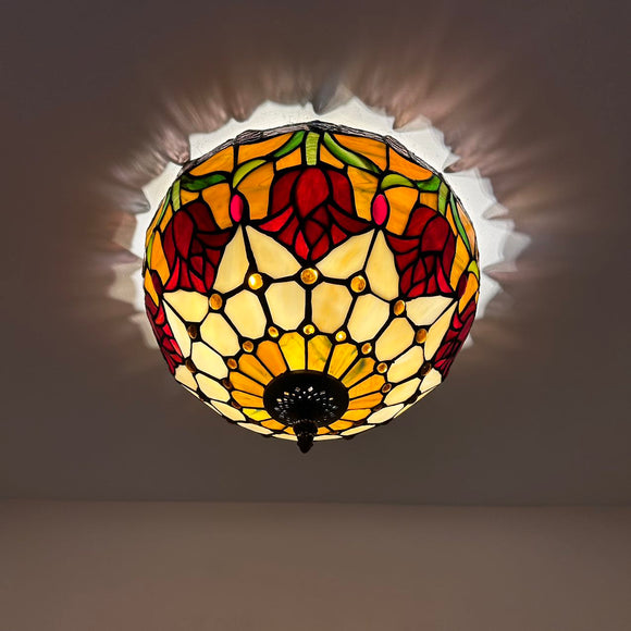 Tiffany Style Ceiling Lamp Stained Glass Red Tulips 12