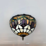 Tiffany Style Ceiling Lamp Stained Glass Red Tulips 12"W*12"D*8"H